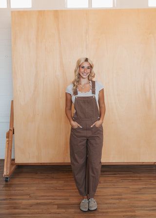 Brenna Barrel Overalls- Mocha