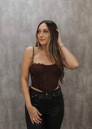 Lacey Corset Top - Brown