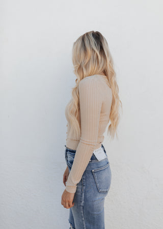 Blakely Button Top - Taupe