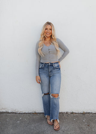 Blakely Button Top - Gray