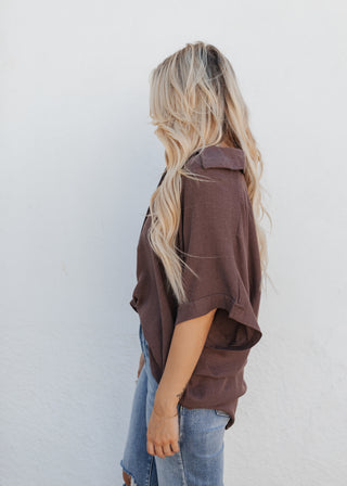 Erin Button Up Top - Chocolate