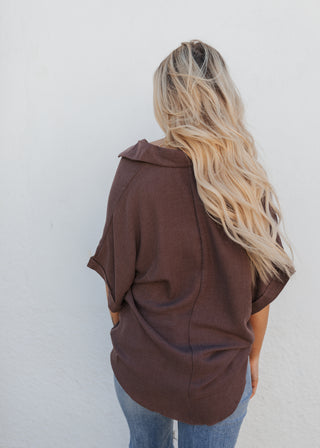 Erin Button Up Top - Chocolate