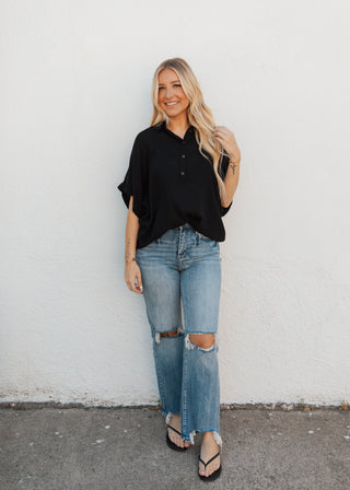 Erin Button Up Top- Black