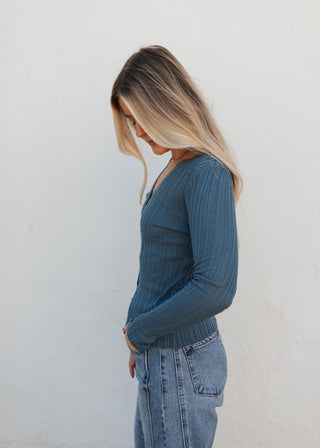 Vivian Button Top - Blue