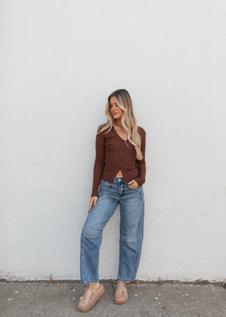 Vivian Button Top - Chestnut