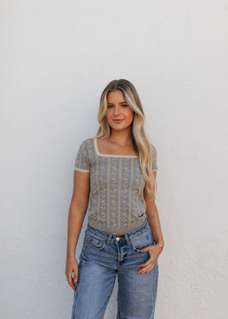 Isabella Floral Lace Tee - Grey