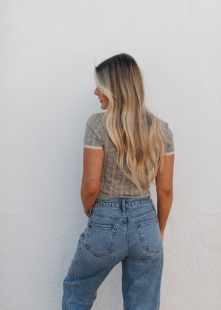 Isabella Floral Lace Tee - Grey