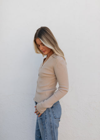 Blair Collar Top - Taupe