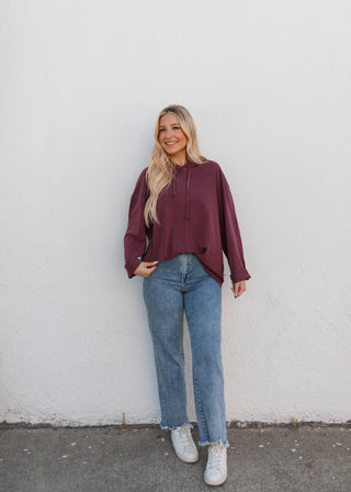 Mary Long Sleeve Hooded Top - Plum