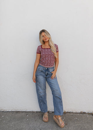 Isabella Floral Lace Tee - Raspberry