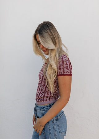 Isabella Floral Lace Tee - Raspberry