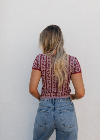 Isabella Floral Lace Tee - Raspberry