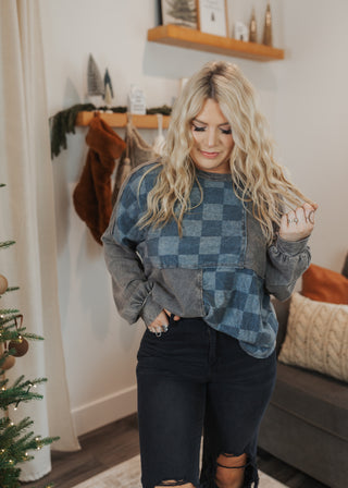 Checkered Parker Top - Charcoal