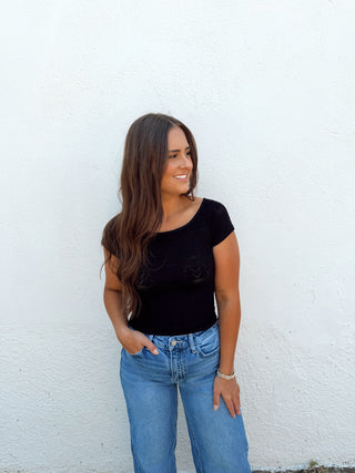 Bodie Boat Neck Top - Black
