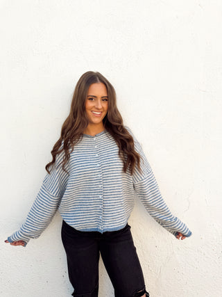 Piper Cardigan Sweater - Blue Stripe