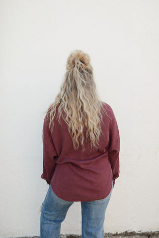 Rylin Waffle Shacket - Dark Cherry