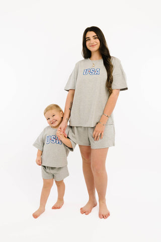 Gray USA Embroidered Slouchy Set