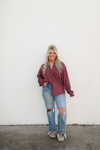 Rylin Waffle Shacket - Dark Cherry