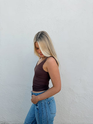 Scalloped Ribbed Tank - Brown
