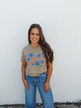 USA Puff Graphic Tee - Taupe