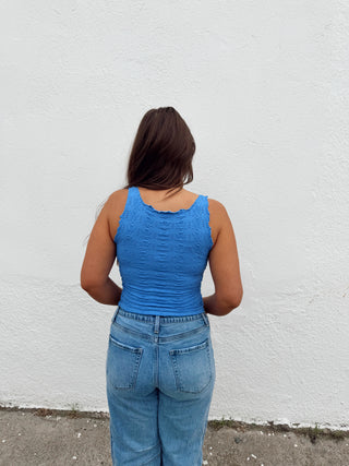 Brynn Floral Tank - Marina Blue