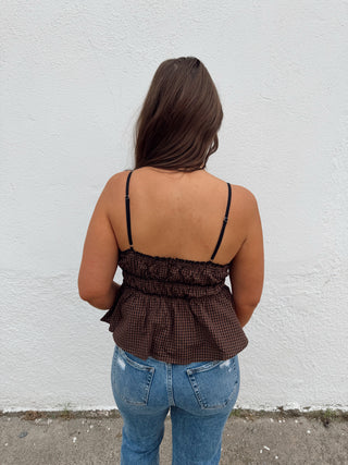 Ruth Gingham Top - Brown