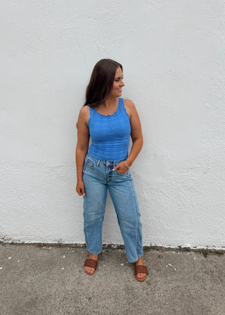Brynn Floral Tank - Marina Blue