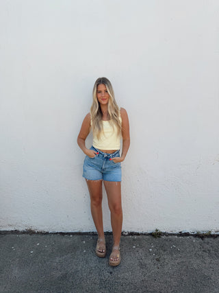 Polka Dot Edge Crop Tank - Yellow