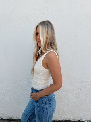 Scalloped Ribbed Tank - Butter Cream