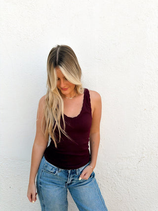 Scalloped Ribbed Tank - Plum