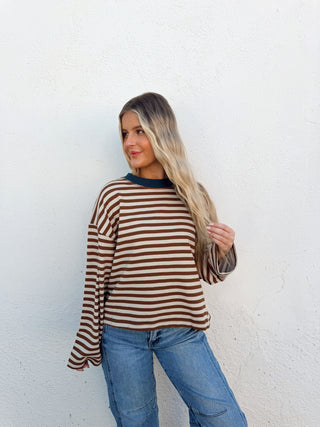 Rachel Top - Mocha & Blue