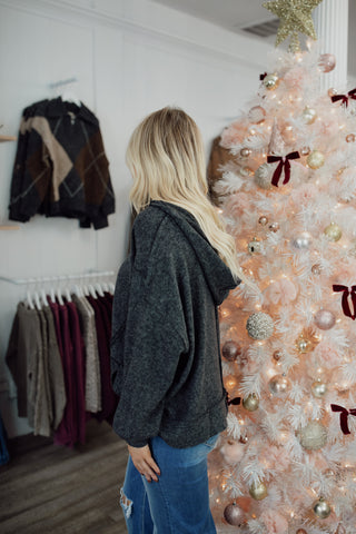 Black Brushed Hacci Hoodie Top