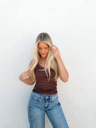 Sofia Striped Tank - Brown