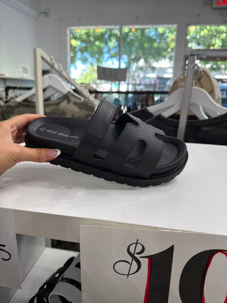 Newport Platform Slide Sandals-Black