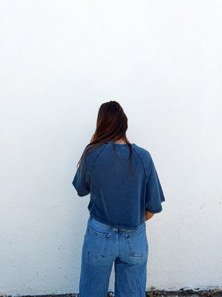 Navy Mineral Washed Cropped Tee