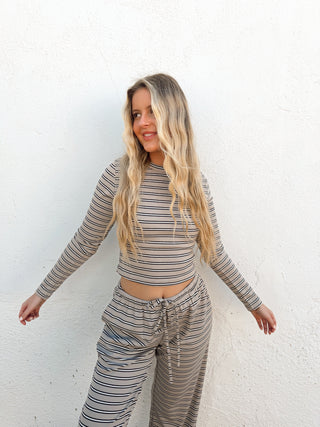 Sorin Stripe Top - Taupe/Navy