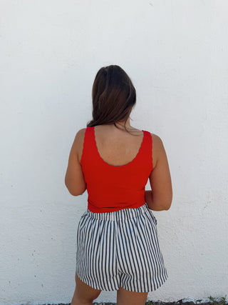 Scalloped Ribbed Tank - Red