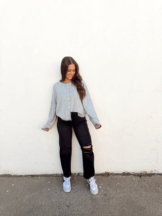 Piper Cardigan Sweater - Blue Stripe