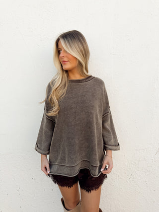 Mallory Sweater Top - Dark Brown