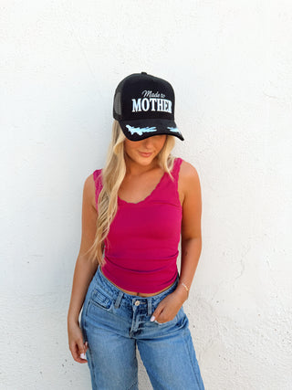 Scalloped Ribbed Tank - Festival Pink