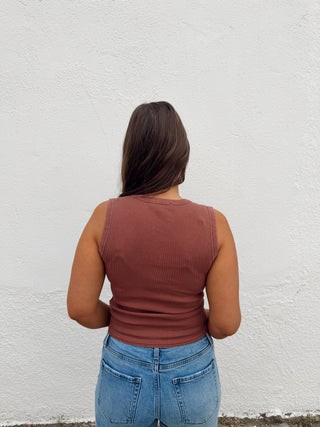 Beau Button Tank - Terracotta