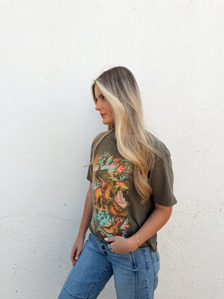 Colorful Cowboy Cropped Graphic Tee