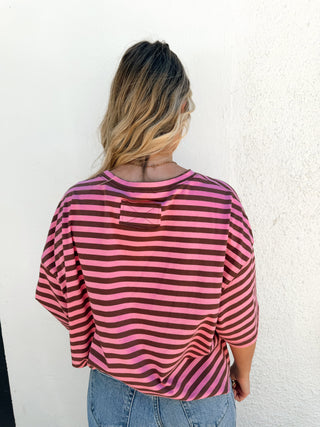 Kace Stripe Tee - Pink/Chocolate