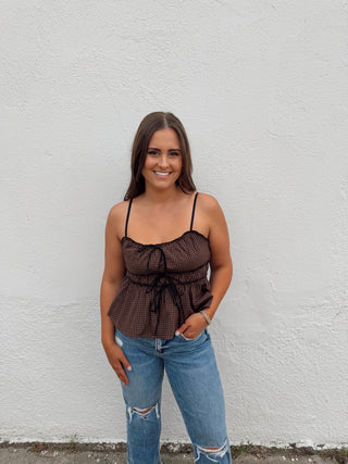 Ruth Gingham Top - Brown