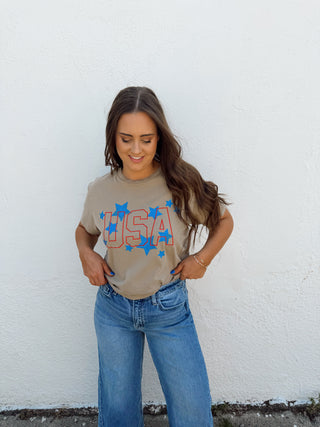 USA Puff Graphic Tee - Taupe