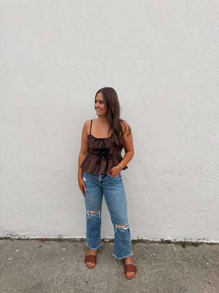 Ruth Gingham Top - Brown