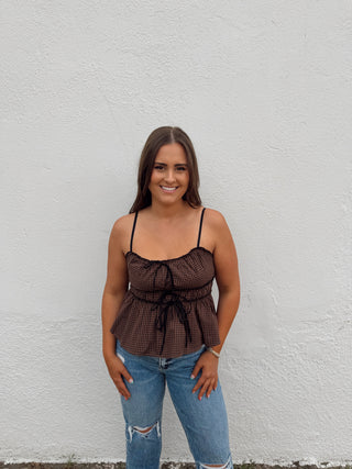 Ruth Gingham Top - Brown