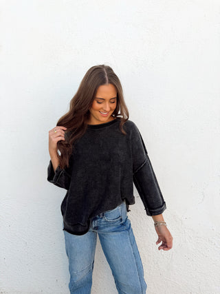 Mallory Sweater Top - Charcoal