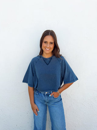 Navy Mineral Washed Cropped Tee