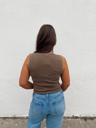 Beau Button Tank - Brown